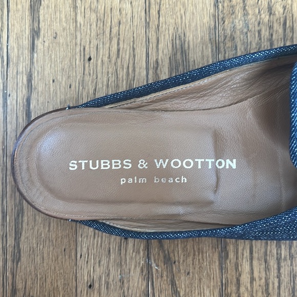 Stubbs & Wootton Palm Beach Denim Canvas Slip On Pirate Skull Cross bone Mules - Picture 3 of 10